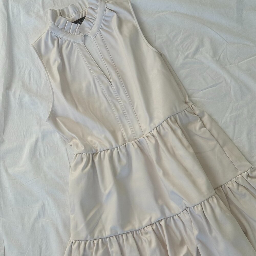Faux leather cream short dress